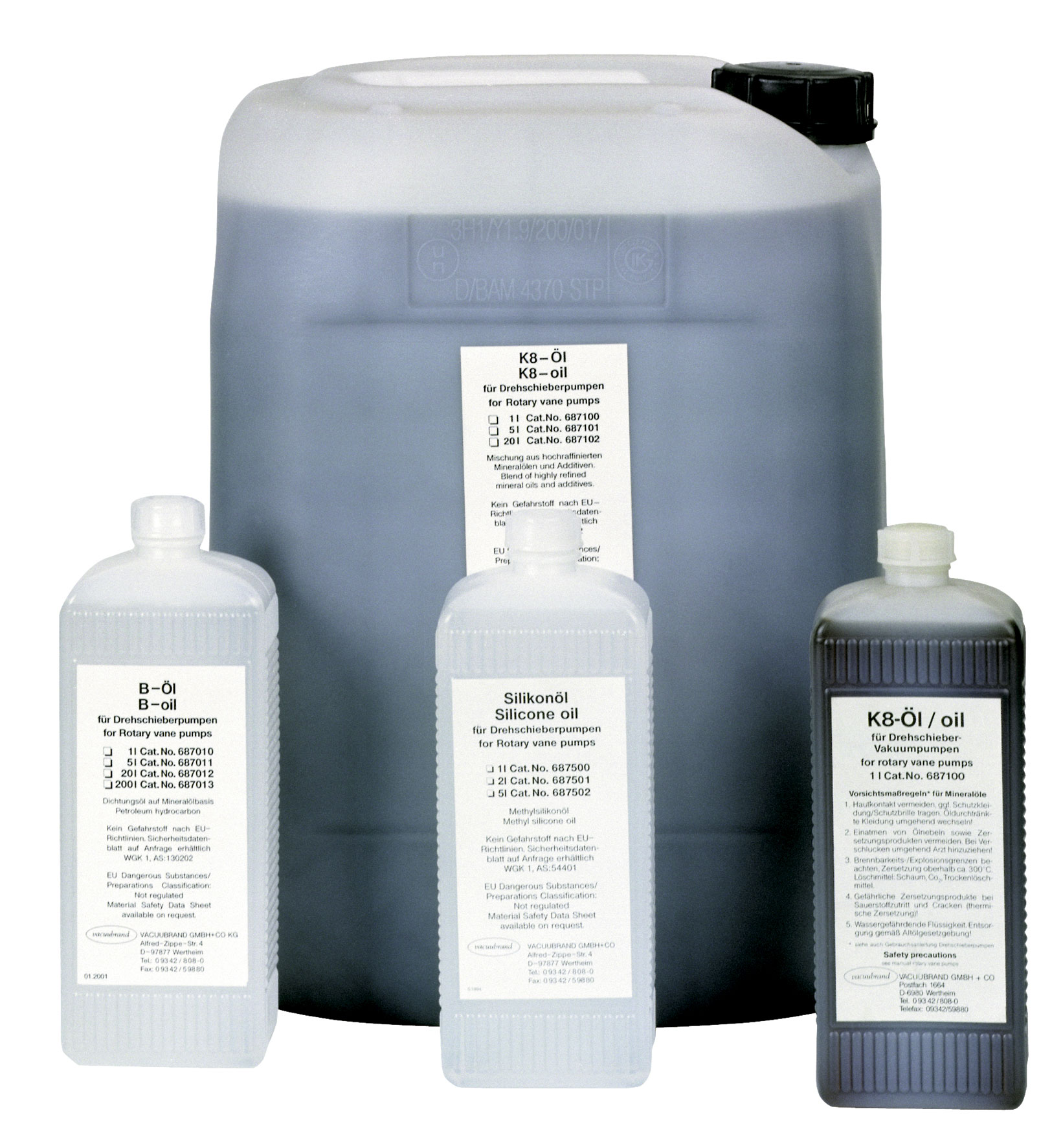 Bomba de aceite. VACUUBRAND. Aceite. Modelo: K8. Capacidad (l): 20. Pvapor (bar): &lt; 5x10-3. Punto inf. (ºC): 249. Visc. 40ºC (mm2/s): 128. Densidad 20ºC (g/cm3): 0,89