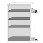 Paquete de equipamiento para armarios de seguridad para productos inflamables UNE EN 14470-1. Para modelos: S90.129.120.WDAS. ASECOS. Descripción: 3x bandeja, 1x cubeto de retención (V=33.0L). Material: Plancha de acero plastificada RAL 7035
