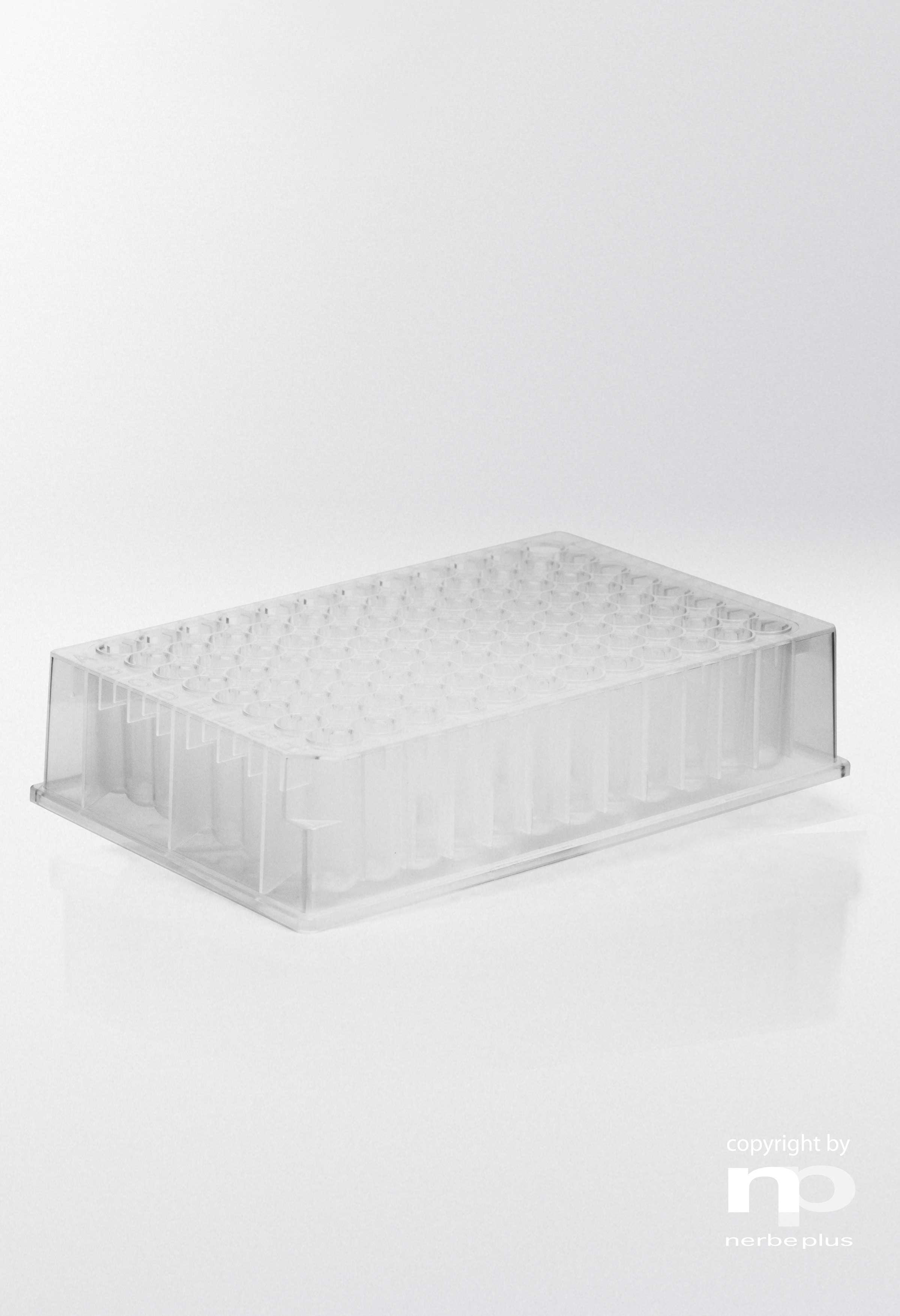 Placas Deep Well. NERBE-PLUS. Capacidad: 96x1,1 ml. Tipo pocillo: Redondo. Forma fondo: U. Resist. centrif. (g): 4000. Color: Transparente. Esterilidad: PCR Ready.