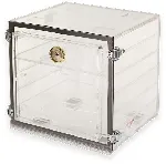 Acrylic desiccator. PLAS-LABS. Outer dim. HxWxD (mm): 304x304x304. Vol. (l): 28. Colour: Clear. Door: Folding door. Cubicles: 1. Shelves: 2. Positions for shelves: 5