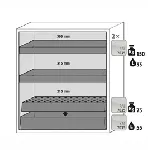 Paquete de equipamiento para armarios de seguridad para productos inflamables UNE EN 14470-1. Para modelos: S90.129.120.WDAS. ASECOS. Descripción: 2x bandeja tipo cubeta (V=33.0L), 1x bandeja perforada, 1x cubeto de retención (V=55.0L). Material: Plancha de acero plastificada RAL 7035