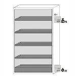 Paquete de equipamiento para armarios de seguridad para productos inflamables UNE EN 14470-1. Para modelos: S90.129.120.WDAS. ASECOS. Descripción: 4x bandeja, 1x cubeto de retención (V=33.0L). Material: Plancha de acero plastificada RAL 7035