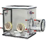 Glove boxes. PLAS-LABS. Inner dim. HxWxD (mm): 710x590x740. Outter dim. HxWxD (mm): 1100x610x790. Transfer chamber (mm): Ø 279x304. Vol. (l): 317. Top opening (mm): 432x585. Access door opening (mm): 400x560