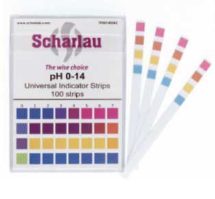  Tiras indicadoras de pH 0-14 de 4 almohadillas. SCHARLAU. 100 tiras por envase