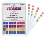 Universal indicator strips pH 0-14. SCHARLAU. 4 pads, 100 strips/pk