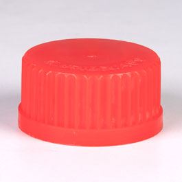Tapón de resina de melamina para frascos ISO. Rosca ISO: GL45, color rojo. Incluye anillo de vertido anti-goteo