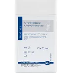 Papeles reactivos para cromo para determinaciones cualitativas. MACHEREY-NAGEL. Detección de: Cromo, cromato (Cr(VI) CrO42–). Presentación: Caja con 200 tiras, 20 x 70 mm. Límite de detección: 2 mg/L Cr3+ / 5 mg/L CrO42–. GHS: No