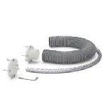 Kit de conexión para llenado de gas, compuesto por dos discos con conectores de manguera de PP natural, 5 metros de tubo de PVC para gas (diámetro interior 9 mm) y 5 metros de tubo de PE para ventilación (diámetro interior 45 mm). Incluye llave hexagonal y tornillos de fijación. Peso (g): 1985