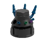 Safety Waste cap 'LISA', V3.0 with connector for exhaust filter and electrically conductive. Thread S 60/61, filter not included. SCAT. Connectors (mm OD): 4x1.6/2.3/3.2mm + 3x5.0 to 11.5mm + 4 PFA blind plugs + 3 PTFE blind plugs