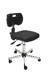 Polyurethane Koncept office anti-static chair with chromed steel foot. Branches: Antistatic castors. Adjustable seat: Yes, in height and tilt. Footrest: No. Seat height (mm): 470-600. Colour: Black. Cleanroom: Yes. KANGO. Range of ISO 3 certified anti-static chairs for clean rooms