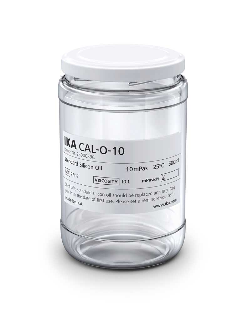 Modelo: CAL-O-10. Descripción: Patrón de aceite de silicona, 10 mPas, 25 ºC, 500 ml. IKA®. Accesorio para viscosímetros Rotavisc