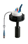 Waste Cap with connector for exhaust filter and electronic level control. Connectors (mm OD): 2x2.3/3.2mm (1/8') + 1x(5.0 to 11.5 mm). Thread S55 (equivalent 53.5mm Ø, approximately). Filter not included. SCAT®. Waste caps