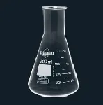 Erlenmeyer flask, narrow neck, retrace code and double graduated scale, DIN 1773. Capacity (ml): 250. Ø neck (mm): 34. Height (mm): 145. SCHARLAU