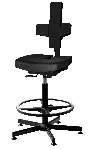 Koncept office chair with black steel foot. Branches: Articulated glides. Adjustable seat: Yes, in height and depth. Footrest: Yes, adjustable in height. Colour: Black. Cleanroom: No. KANGO. Koncept range. Self-adaptive ergonomic laboratory chairs and stools