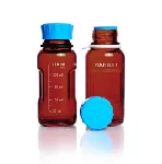 Frascos para laboratorio YOUTILITY ámbar con tapón y anillo de vertido en PP. DURAN®. Capacidad (mL): 250. Rosca DIN (GL): 45. Diámetro (mm): 66. Altura (mm): 158