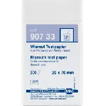 Papeles reactivos para bismuto para determinaciones cualitativas. MACHEREY-NAGEL. Detección de: Iones bismuto (Bi3+). Presentación: Caja con 200 tiras, 20 x 70 mm. Límite de detección: 60 mg/L Bi3+. GHS: No