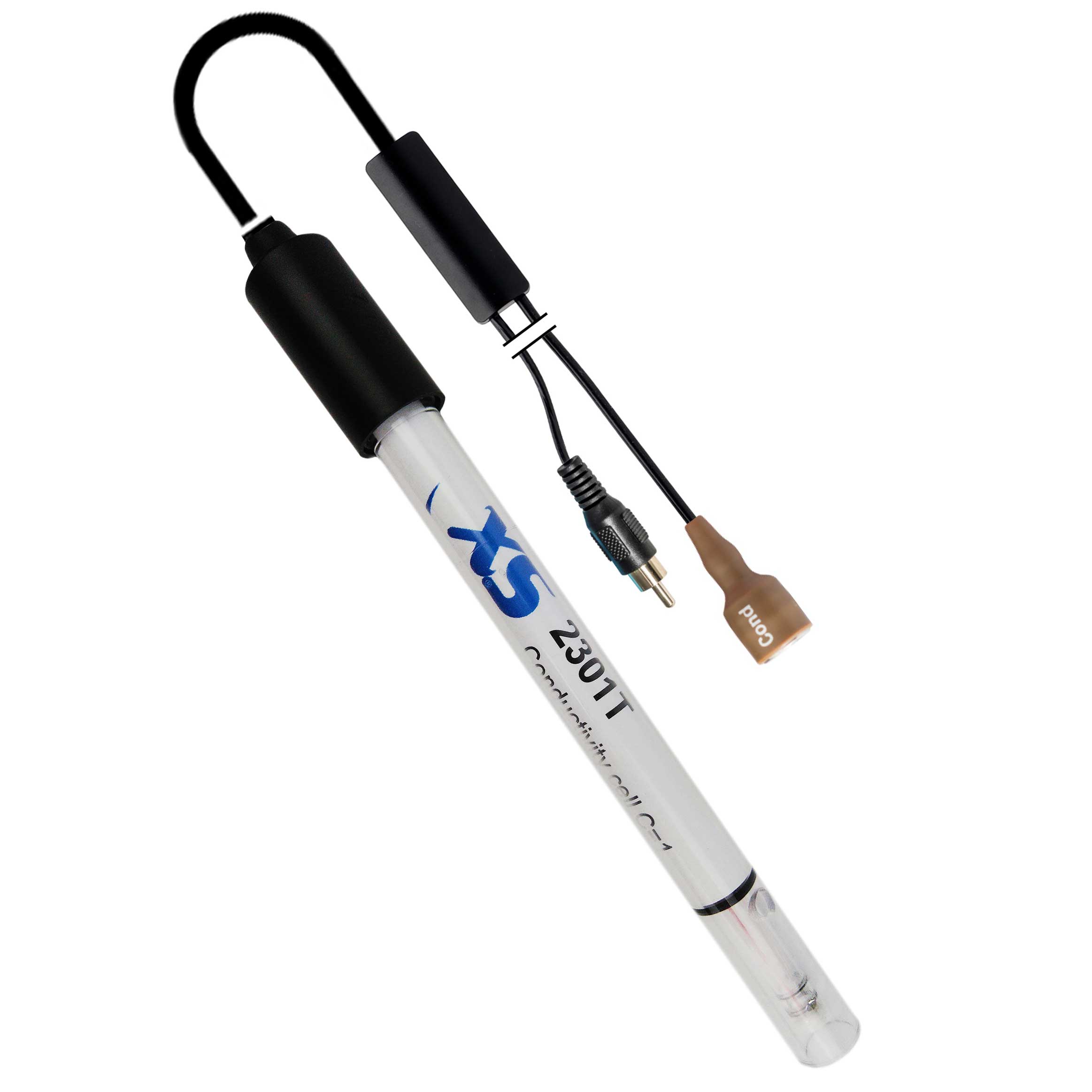 2301TN conductivity cell, plastic body with integrated temperature sensor NTC30K, 2-pole, K = 1 (10 µS to 100 mS), 0 to 80ºC. BNC / Cinch connector, 1 m cable. For general use