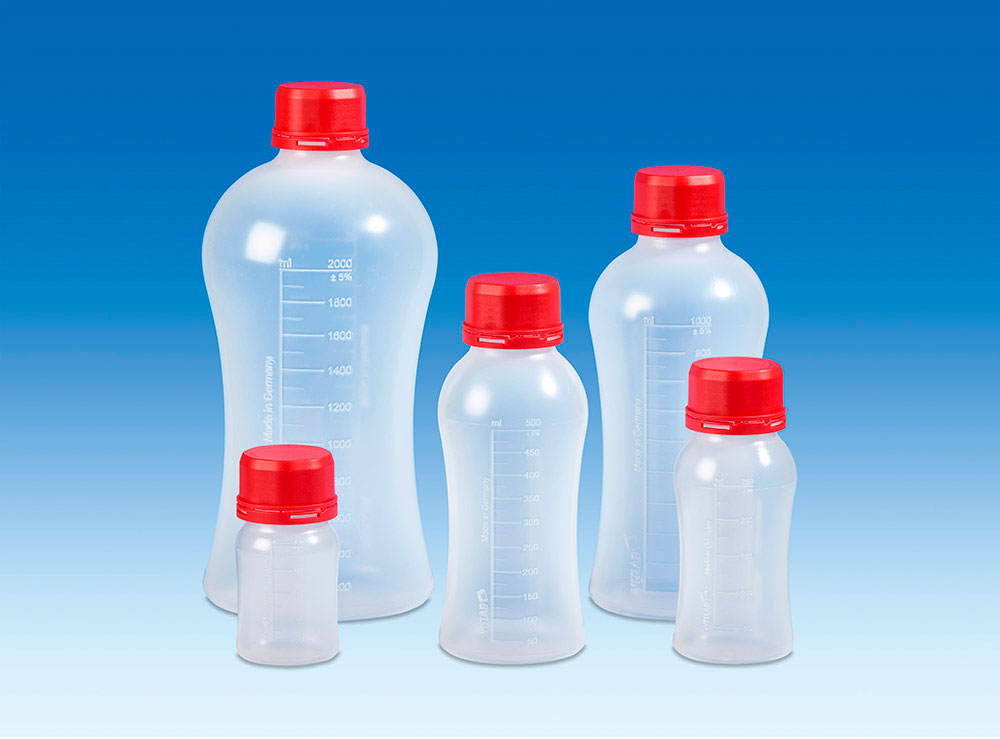 VITgrip™ lab bottle. VITLAB. Material: PP. Thread: GL 45. Volume (ml): 2000. Graduation (ml): 100. Height (mm): 278. Bottom Ø (mm): 126