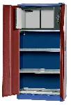 Environmental cabinet. ASECOS. Model: E.195.095.F. Body colour/ door colour: Gentian blue/ Purple red. Equipment: Interior equipment with 2 x tray shelves and 1 x bottom collecting sump (galvanised sheet steel), safety box. Max. load (kg): 300. Dim. HxWxD (mm): 950 x1950x500. Weight (Kg): 148,5