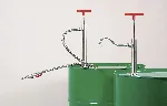 Stainless steel pump for flammable liquids. BÜRKLE. Steel pump with rigid spout (left). Submersible length (cm): 91. Total length (cm): 103. Pumping cap. (ml/line): 560
