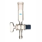 Straight socket/tubing adapter with glass key stopcock and hose connection. SCHARLAU. Ground joint: 29/32 S. Bore (mm): 7/8