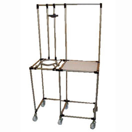 Metal support structure with wheels. Metal support structure with wheels and side table