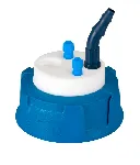 Waste Cap, V2.0 with connector for exhaust filter. Connectors (mm OD): 2x 2,3/3,2 mm OD + 1x 5,0 - 11,5mm ID. Thread S60/61, filter not included. SCAT®. Waste caps