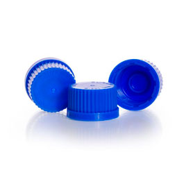 Tapón de plástico de PPN para frascos ISO. DURAN. Rosca ISO: GL32, color azul