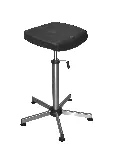 Polyurethane anti-static stool with stainless steel foot. Branches: Glides. Adjustable seat: Yes, in height and tilted of 2° forward. Footrest: No. Seat height (mm): 600-750. Colour: Black. Cleanroom: Yes. KANGO. Range of ISO 3 certified anti-static chairs for clean rooms