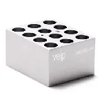 Bloque de aluminio STT-W12-D160-A Block para 12 tubos de fondo redondo de 15-16 mm. VELP®. Dimensiones pocillo (ØxPr., mm): 17,5x48,4. Accesorio para Termorreactor ECODryBlock System