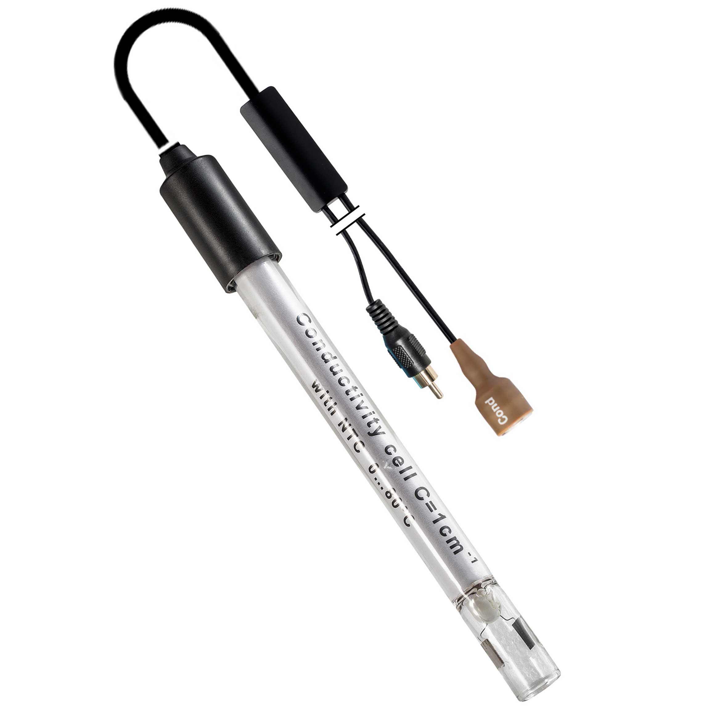 Conductivity cell VPT80 / 1 glass and platinum body with integrated temperature sensor NTC30K, 2-pole, K = 1 (10 µS to 150 mS), 0 to 80 ° C. BNC / Cinch connector, 1 m cable. For general use