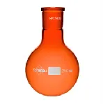 Flask, ground mouth, round bottom, short neck, amber glass. Capacity (ml): 100. Socket: 14/23. SCHARLAU