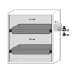 Paquete de equipamiento para armarios de seguridad para productos inflamables UNE EN 14470-1. Para modelos: S90.129.120.WDAS. ASECOS. Descripción: 2x cajón extraíble (V=29.0L). Material: Plancha de acero plastificada