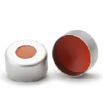Cápsula para viales ND11, color: plateado, con agujero, con revestimiento de goma roja / PTFE transparente