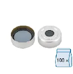 Cápsula Aluminio N 20 de seguridad de liberación de presión, plateado, orificio central. MACHEREY NAGEL. Septum: Gris butilo oscuro/lámina PTFE gris céntrico (alta pureza). Dureza: 50° shore A Espesor: 3. 