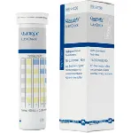 Tiras reactivas semi-cuantitativas QUANTOFIX® LubriCheck. MACHEREY-NAGEL. Rango de medida visual: 0 - 15 - 50 - 75 - 130 - 200 mmol/L KOH. Método: Indicador mixto. Viraje de Color: amarillo a azul