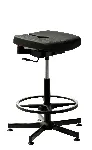 Koncept self-adaptive stool.Black steel foot, 5 legs with hinged runnersBlack gas column, with seat adjustment in height from 610 to 855 mmSeat cushionSeat deformable in black Kango flexible polyurethane foam, inclined 2 ° forwardMounting in silentblocks elastomers. Self-adaptive system to the movements of the user.