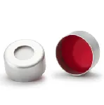 Cápsula para viales ND11, color: plateado, con agujero, con revestimiento de silicona blanca / PTFE rojo