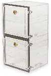 Acrylic desiccator. PLAS-LABS. Outer dim. HxWxD (mm): 304x609x304. Vol. (l): 56. Colour: Clear. Door: Side door. Cubicles: 2. Shelves: 4. Positions for shelves: 10