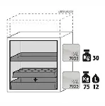 Paquete de equipamiento para armarios de seguridad para productos inflamables UNE EN 14470-1. Para modelos: UB90.060.059.T. ASECOS. Descripción: 1x bandeja, 1x bandeja perforada, 1x cubeto de retención (V=12.0L). Material: Plancha de acero plastificada RAL 7035