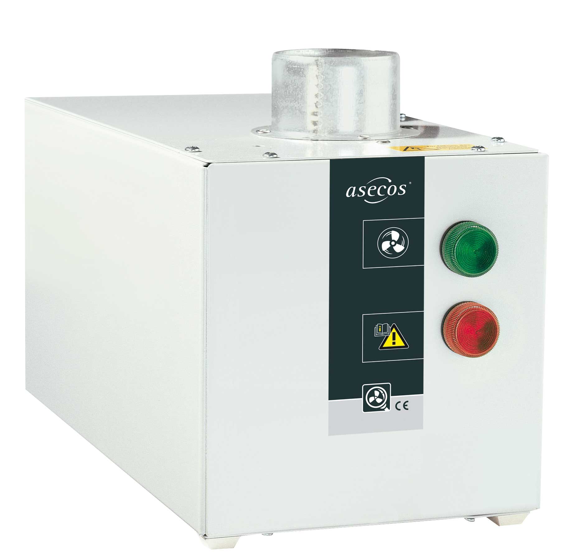 Extractor con control de flujo, incl. contacto de alarma libre de potencial. ASECOS. Ventilación/extracción de armarios para productos químicos. Velocidad (rpm): 2400. Nivel sonoro (dB): 35. Dim. AnxAlxPr (mm): 200x200x400. Peso (Kg): 11