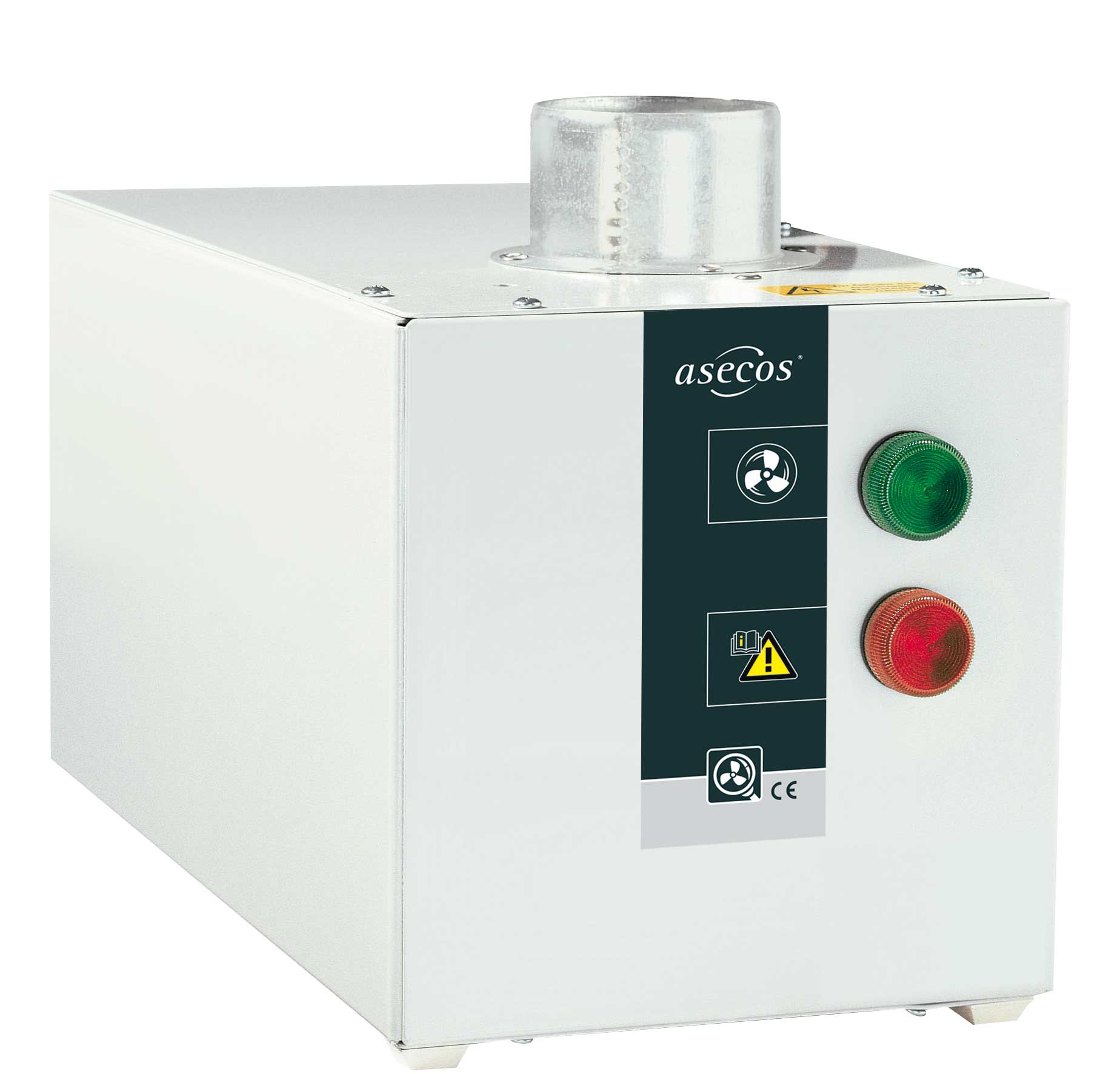 Extractor con control de flujo. ASECOS. Ventilación/extracción de armarios para productos químicos. Velocidad (rpm): 2400. Nivel sonoro (dB): 35. Dim. AnxAlxPr (mm): 200x200x400. Peso (Kg): 11