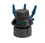 Safety Waste cap 'LISA', V3.0 with connector for exhaust filter and electrically conductive. Thread GL 45, filter not included. SCAT. Connectors (mm OD): 4x1.6/2.3/3.2mm + 3x5.0 to 11.5mm + 4 PFA blind plugs + 3 PTFE blind plugs
