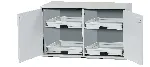 Armario para almacenamiento de productos corrosivos (ácidos y bases). ASECOS. Modelo: SL.080.110.UB.2T. Construcción armario: Bajo, 2 puertas. Color cuerpo: Gris claro. Equipamiento: Cuerpo sin equipamiento interior, con 2 puertas batientes. Carga máx. (kg): 100. Dim. AnxAlxPr (mm): 1100x800x570. Peso (Kg): 73