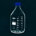Clear lab bottle. Cap. (ml): 2.000. Thread ISO: GL45 with PP screw-cap and pp pouring ring blue. SCHARLAU