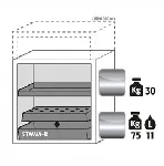 Paquete de equipamiento para armarios de seguridad para productos inflamables UNE EN 14470-1. Para modelos: UB90.060.059.T. ASECOS. Descripción: 1x bandeja, 1x bandeja perforada, 1x cubeto de retención (V=11.0L). Material: Acero inoxidable 1.4301