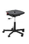 Wooden Koncept stool with backrest and black steel foot. Assembly on silentbloc. Branches: Casters. Adjustable seat: Yes, in height and tilted of 2° forward. Footrest: No. Colour: Black. Cleanroom: No. KANGO. Koncept range. Self-adaptive ergonomic laboratory chairs and stools
