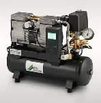 Estación compresor sin aceite TA-100C1. DÜRR TECHNIK. Caudal a 5 bar (L/min): 73. Presión nominal PN (bar): 7. Nivel sonoro a PN dB (A): 68 - 66. Capacidad reservorio (L): 25. Dimensiones An x Al x Pr (mm): 615 x 620 x 358. Peso (kg): 36. Voltaje (V): 230. Frecuencia (Hz): 50/60