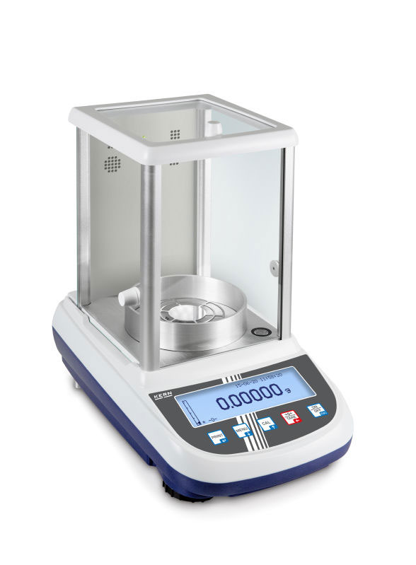 Balanza analítica rango con grandes capacidades de pesaje, ahora también con aprobación de tipo CE [M] o disponible como balanza analítica semi-micro. 82 g; 220 g. 0,00001 g; 0,0001 g. 80 mm. KERN.