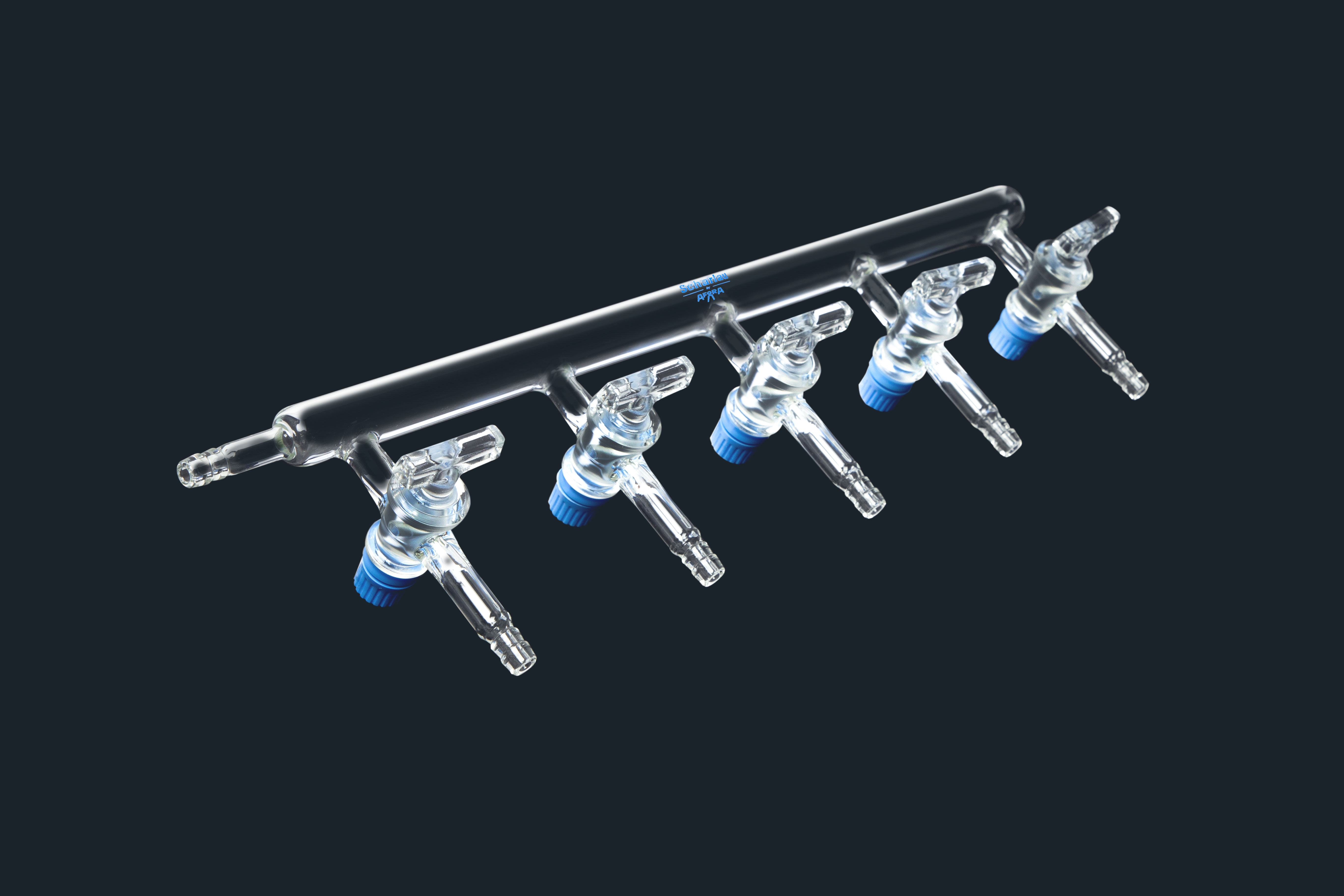 Vacuum distributor, with glass vacuum valves. SCHARLAU. Outlets 5